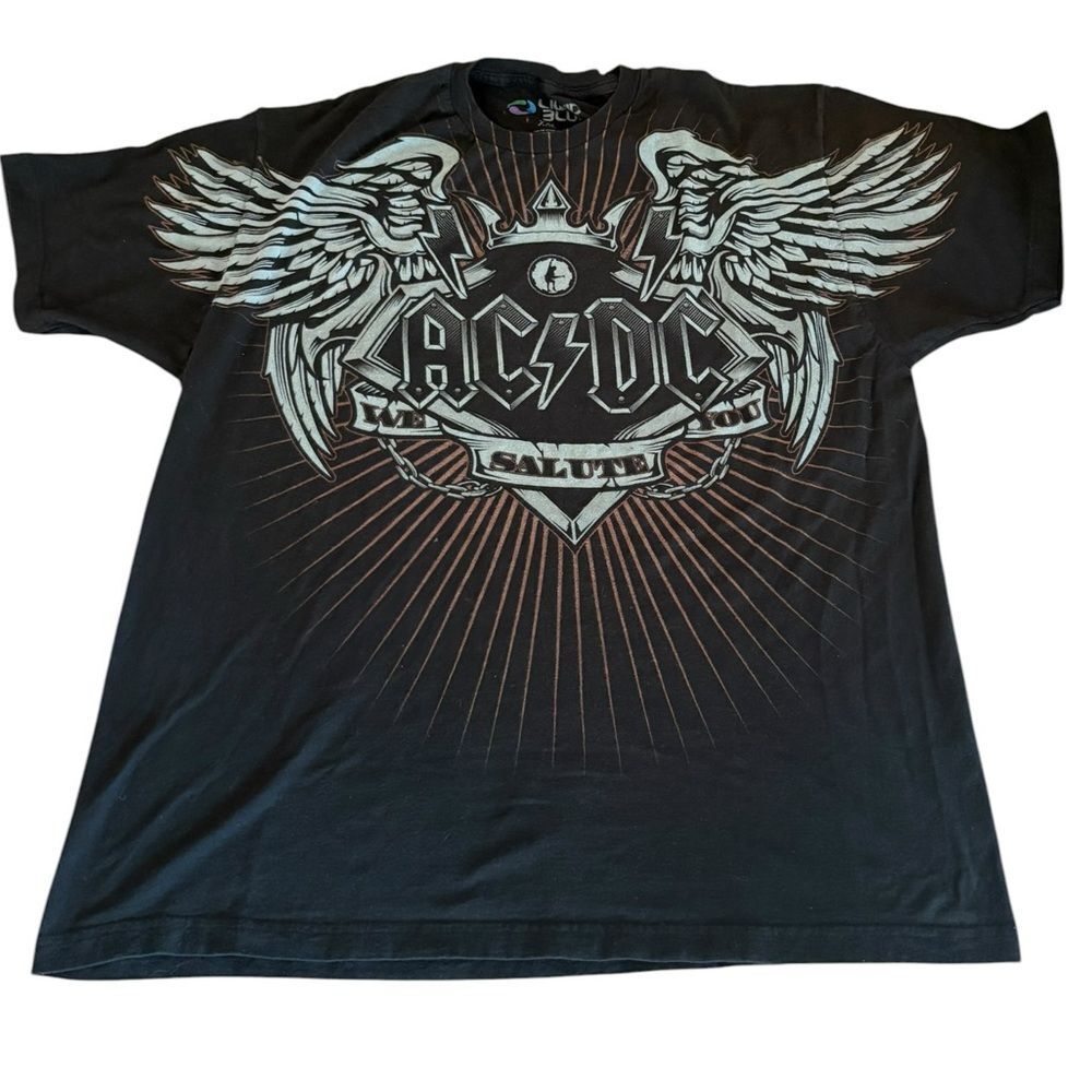 AC DC We Salute You Liquid Blue Band Graphic T Shirt Mens XXL Black Cotton